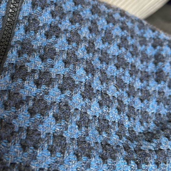 Coldwater Creek 100% Wool Shell Zip Front Blue Houndstooth Lined Blazer Size 14 - Picture 3 of 6